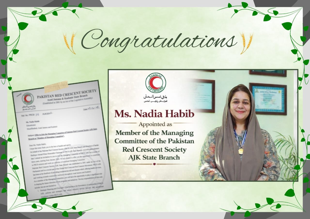 Member of managing committee of the Pakistan Red Crescent Society , AJK State Branch